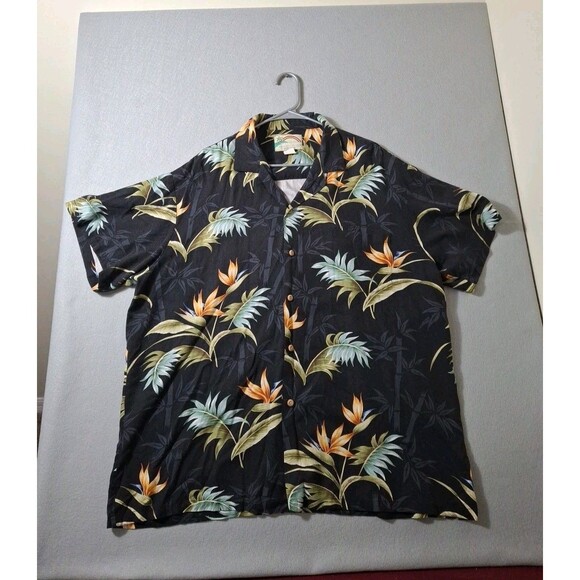 Vintage Paradise Found Hawaiian Shirt Men XXL Black Orange Floral Rayon Button - Picture 2 of 6